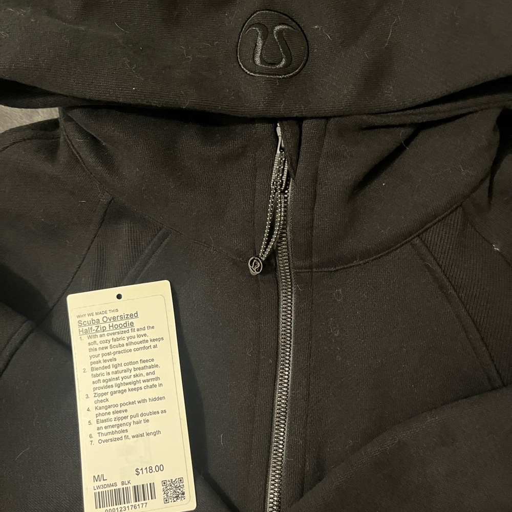 m/l black lulu scuba half zip hoodie